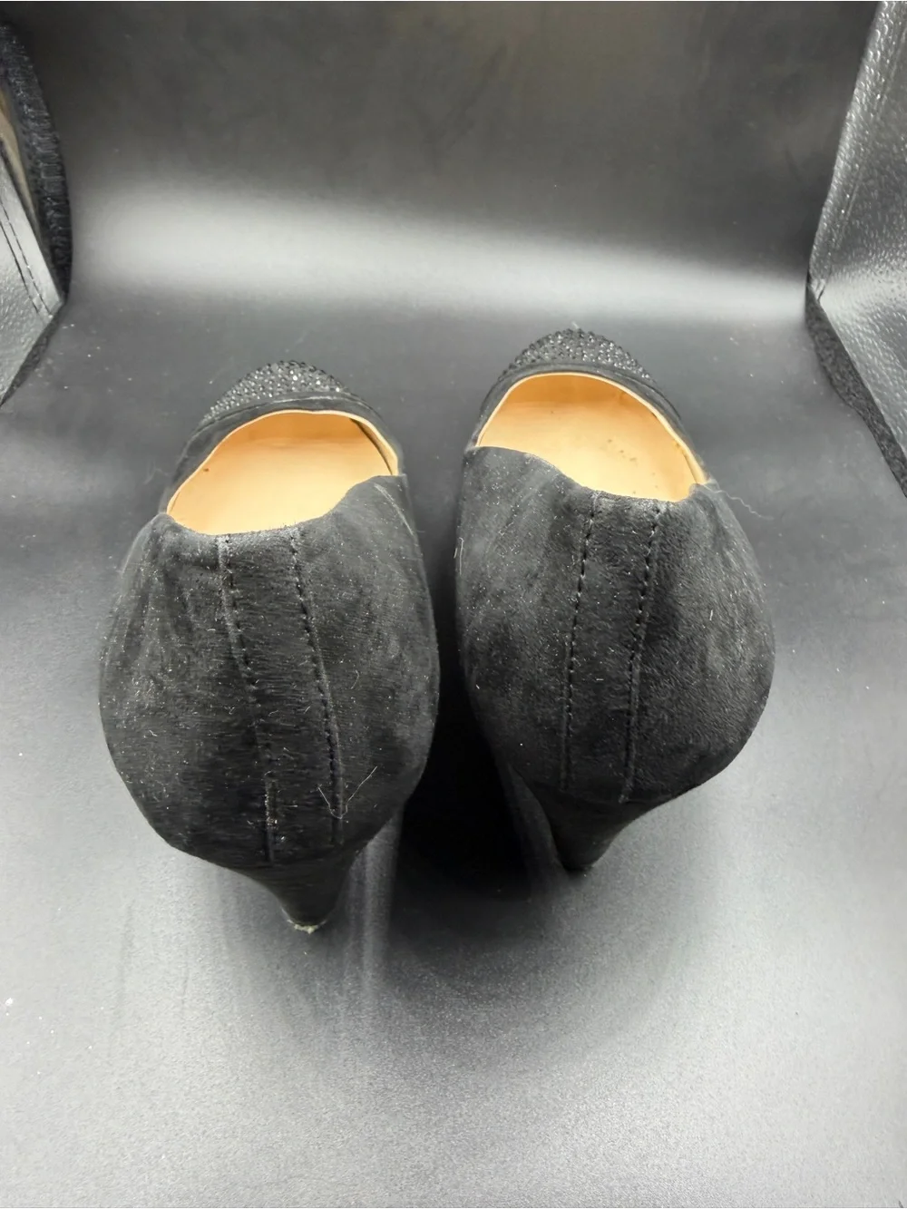 Jessica Simpson Black Suede Crystal-Embellished Pointed Toe Flats